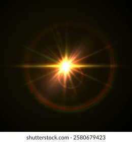 Realistic Flash and Glowing Effects: Camera Light, Sunlight Reflection, Stars, and Sparkling Highlights. Isolated Celestial Elements for Space and Light Design on Transparent Background