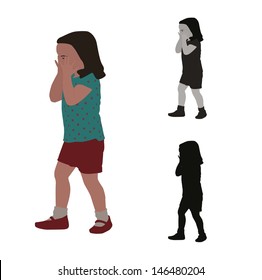 Realistic flat colored illustration of a crying child 