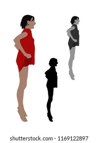 Realistic flat colored illustration of a jumping young woman in dresses