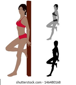 Realistic flat colored illustration of a young leaning Sexy woman