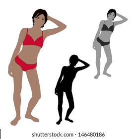 Realistic flat colored illustration of a young leaning Sexy woman