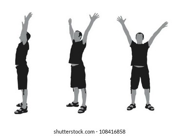 Realistic Flat Illustration Of A Man Silhouette With Hands Up