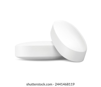 Realistic flat oval tablet pill mockup. Vector illustration isolated on white background. Can be used for medical and cosmetic. Ready for your design. EPS10.