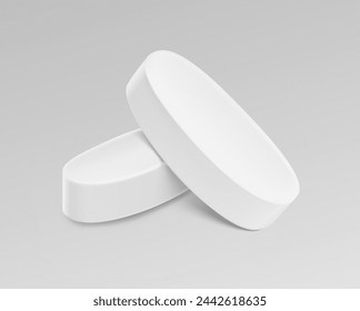 Realistic flat oval tablet pill mockup. Vector illustration isolated on grey background. Can be used for medical and cosmetic. Ready for your design. EPS10.