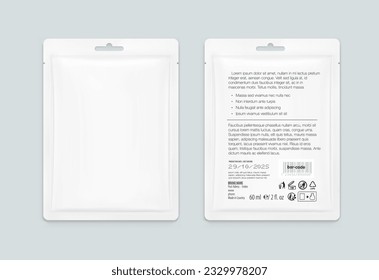 Realistic flat pouch bag mockup. Vector illustration. Front view. Can be use for template your design, presentation, promo, ad. EPS10.	