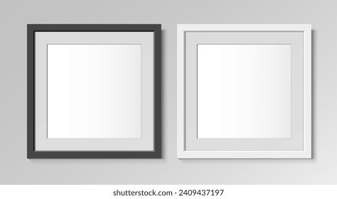 Realistic flat square white and black frames for paintings or photographs. Vector illustration.