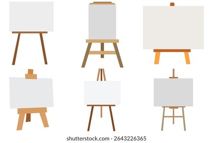 Realistic and Flat Style Easels with Empty Canvases – Art Supplies Illustration Pack