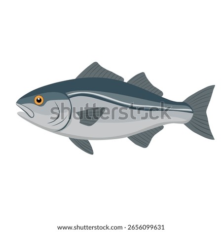 Realistic flat vector illustration of a fish, ideal for seafood themes, fishing content, biology visuals, or educational marine infographics