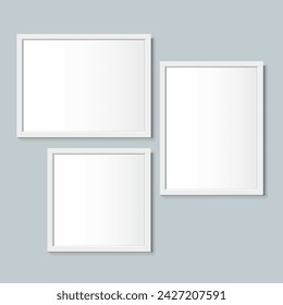 Realistic flat white frames for paintings or photographs. Vector illustration.