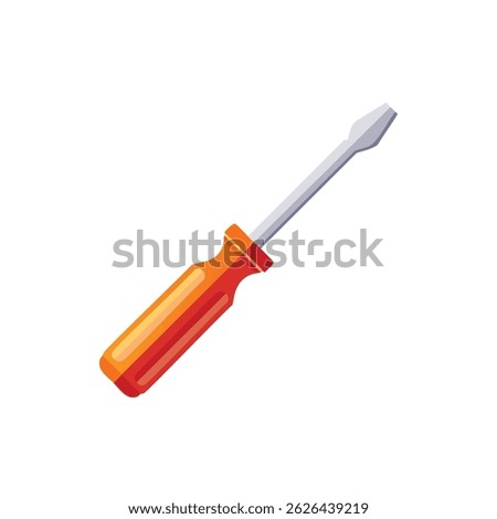 Realistic flathead screwdriver with orange and red handle, detailed vector illustration of a manual hand tool used for turning slotted screws