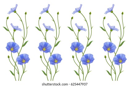 Realistic flax flowers, background, pattern. Eco-friendly lifestyle.