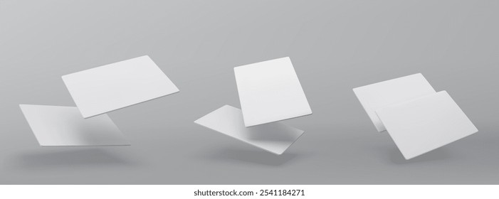 Realistic floating business branding cards template mockup with shadows. Vector illustration