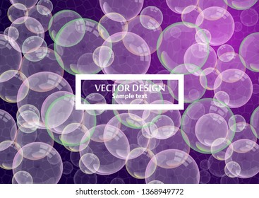 Realistic floating soap bubbles with a reflection of the rainbow on a colored background. Design element for advertising booklet, flyer or poster. Vector illustration