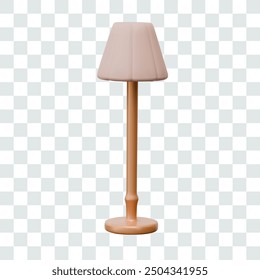 Realistic floor lamp in vertical position. Lamp with lampshade on long stand