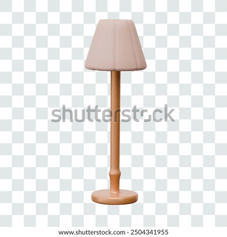 Realistic floor lamp in vertical position. Lamp with lampshade on long stand