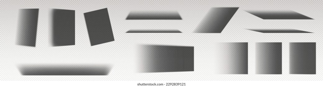 Realistic floor shadow box isolated on transparent background. Light black shade edge falling floor surface vector set mockup design. Drop straight blurring border overlay effect top view collection