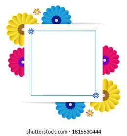 Plantilla de diseño de marco floral realista sobre fondo blanco