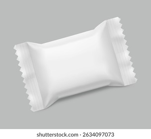 Realistic flow pack for candy mockup. Front and rear views. Vector illustration on grey background. Easy to use for presentation your product, idea, design. EPS10.