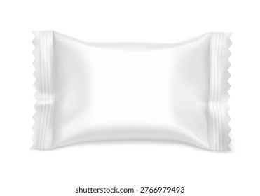 Realistic flow pack for candy mockup. Front view. Vector illustration isolated on white background. Easy to use for presentation your product, idea, design. EPS10.