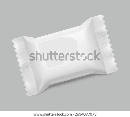 Realistic flow pack for candy mockup. Front and rear views. Vector illustration on grey background. Easy to use for presentation your product, idea, design. EPS10.