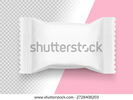 Realistic flow pack for candy mockup. Front view. Vector illustration on colour ant transparent background. Easy to use for presentation your product, idea, design. EPS10.