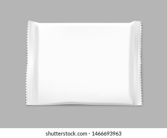 Realistic flow pack mockup. Front view. Vector illustration on grey background. Easy to use for presentation your product, idea, design. EPS10.	