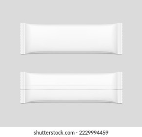 Realistic flow pack mockup. Front and back side. Vector illustration. Can be use for your design, promo, adv and etc. EPS10.