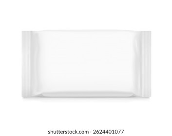 Realistic flow pack mockup. Front view. Vector illustration isolated on white background. Can be use for your design, promo, adv and etc. EPS10.	