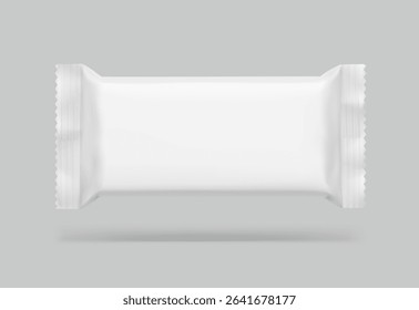 Realistic flow packaging mockup for bars, candies, waffles. Front view. Vector illustration on grey background. Easy to use for presentation your product, idea, design. EPS10.