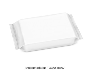 Realistic flow packaging mockup. Front view. Vector illustration isolated on white background. Can be use for your design, promo, adv and etc. EPS10.
