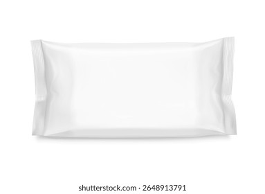 Realistic flow packaging mockup. Front view. Vector illustration isolated on white background. Can be use for your design, promo, adv and etc. EPS10.