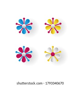 Colección vectorial de diseño de flor realista aislada en fondo blanco