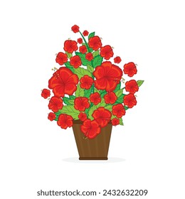 Realistic flower pot composition with an isolated view of pink flower home plant in cup vector