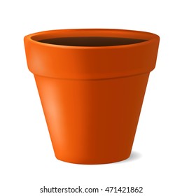 Realistic flowerpot with ground. Vector illustration isolated on white