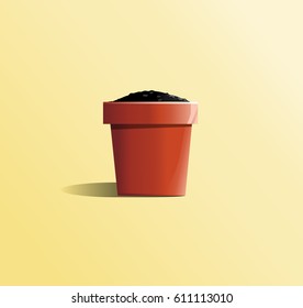 Realistic flowerpot with ground. Vector illustration 