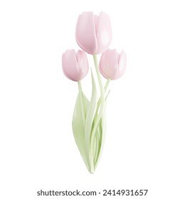 Realistic flowers rose tulips bouquet vector illustration 3d render. Women's day banner. 8 march holiday. For poster, greeting cards, booklets, promotional materials, website.