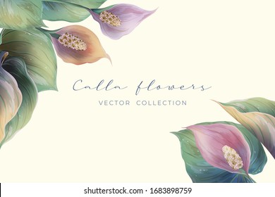 Realistic flowers vector frame. Botany illustration. Decorative backdrop, floral poster, greeting card, wedding floral invite, invitation card design.