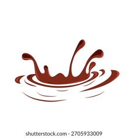 Onda de chapoteo de chocolate que fluye realista. Movimiento de remolino de cacao. Dulce líquido de postre. Ilustración vectorial