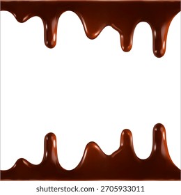 Onda de chapoteo de chocolate que fluye realista. Movimiento de remolino de cacao. Dulce líquido de postre. Ilustración vectorial