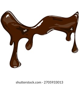 Onda de chapoteo de chocolate que fluye realista. Movimiento de remolino de cacao. Dulce líquido de postre. Ilustración vectorial
