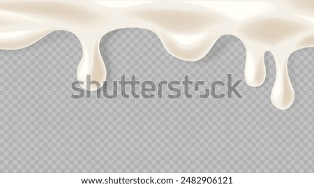 Realistic Flowing Creamy Border With Dripping Texture Isolated On Transparent Background. Design Element