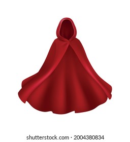 Realistic flowing hooded mantle in red color vector illustration