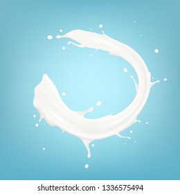 Flux De Lait Réaliste, Flux De Flux Isolé Sur Fond Bleu. EPS10 Image Vectorielle