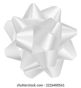 Realistic fluffy beautiful white bow for holiday gifts isolated on white background. EPS10 vector mesh