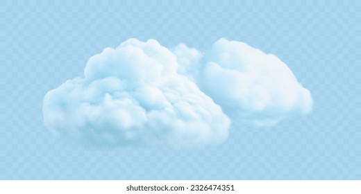 Realistic fluffy blue colored cloud. Vector illustration. 3d soft sky elements isolated on transparent background