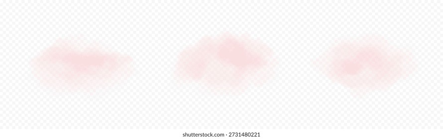 Nuvens rosa fofo realista definido. Nuvens rosa suaves isoladas em fundo quadriculado. Elementos de sonho cor-de-rosa para o design romântico de Valentine. Gradientes flexíveis transparentes.