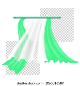 Realistic fluttering green cloths, soft lightweight clear material. Vector Illustration.