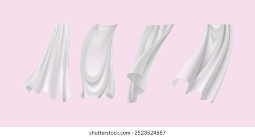 Paños blancos realistas del aleteo, material claro ligero suave aislado en la Ilustración vectorial de fondo transparente