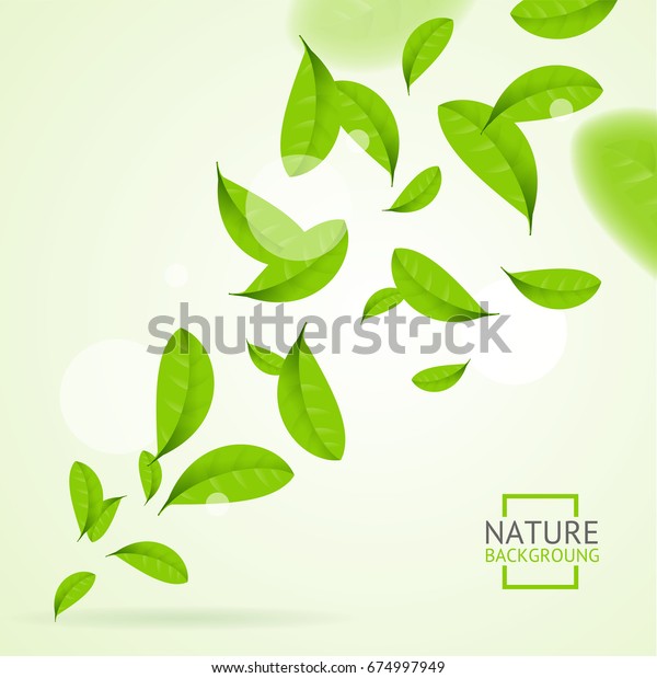 ポスターの背景にリアルなフライグリーンの葉 明るい自然の葉の動き ベクターイラスト のベクター画像素材 ロイヤリティフリー