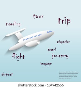 Realistic flying airplane in the clouds vector 